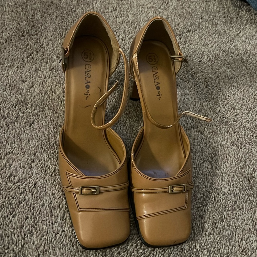 Vintage camel square toe heels